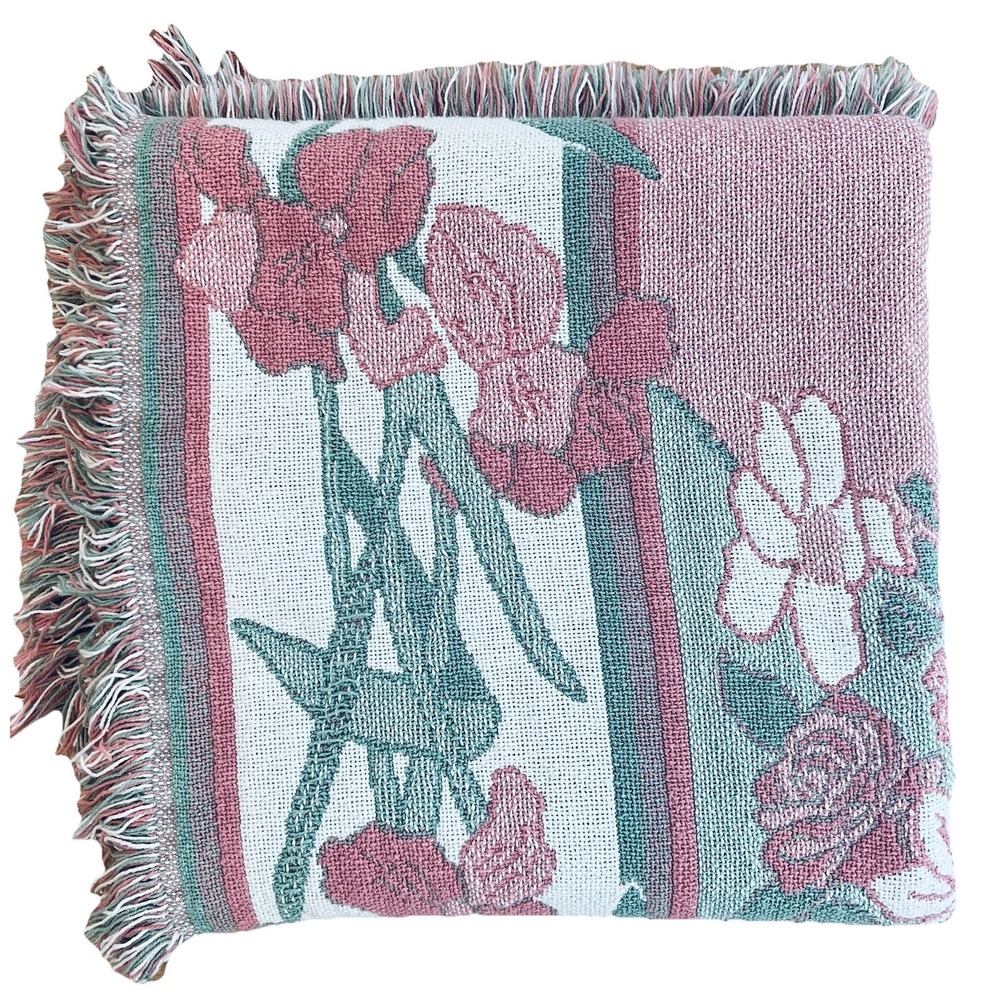 Cotton tapestry throw blanket Victorian house and garden scene 62"x46" Vtg Nice - Picture 3 of 8